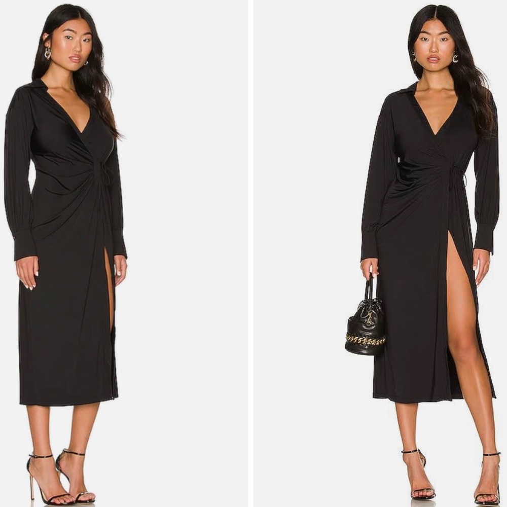 L’Academie Elsa Midi Wrap Dress in Black